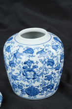 Load image into Gallery viewer, Blue &amp; White Porcelain Ginger Jar with Lid Chinoiserie Floral Motif Decorative Jar 7"
