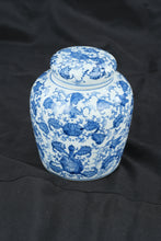 Load image into Gallery viewer, Blue &amp; White Porcelain Ginger Jar with Lid Chinoiserie Floral Motif Decorative Jar 7"
