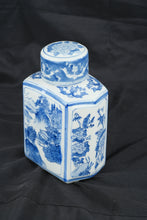 Load image into Gallery viewer, Blue &amp; White Porcelain Tea Caddy Jar with Lid Scenic Landscape Chinoiserie Decor 9"
