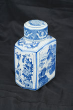 Load image into Gallery viewer, Blue &amp; White Porcelain Tea Caddy Jar with Lid Scenic Landscape Chinoiserie Decor 9"
