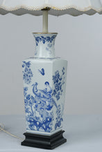 Load image into Gallery viewer, Vintage Blue White Porcelain Table Lamp Birds Flowers Chinoiserie 33 Inch
