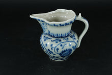 Load image into Gallery viewer, Blue &amp; White Porcelain Mini Pitcher – Floral Scroll Design, 4" Tall, Marked Base
