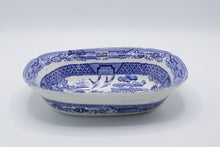 Load image into Gallery viewer, Antique Blue Willow Transferware Rectangular Serving Bowl 10 Inch Chinoiserie
