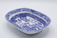 Load image into Gallery viewer, Antique Blue Willow Transferware Rectangular Serving Bowl 10 Inch Chinoiserie
