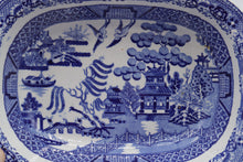 Load image into Gallery viewer, Antique Blue Willow Transferware Rectangular Serving Bowl 10 Inch Chinoiserie
