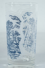 Load image into Gallery viewer, Currier and Ives Blue Frosted Glass Tumblers Pair Americana
