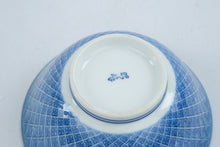 Load image into Gallery viewer, Japanese Blue White Porcelain Rice Bowl Floral Lattice Geometric Design 6 Inch
