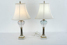 Load image into Gallery viewer, Pair Cut Crystal Table Lamps Marble Base Brass Finish 28 Inch

