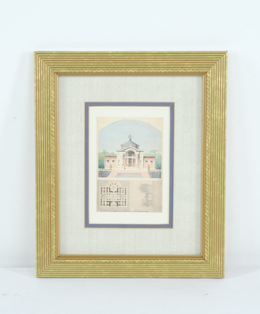 Architectural Print – Soufflot “Un Pavillon de Bains” Elevation & Plan, Framed Neoclassical Design Engraving