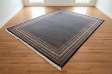 Load image into Gallery viewer, Vintage Persian Style Navy Blue Wool Area Rug 9 x 12 Diamond Lattice Floral Pattern
