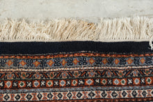Load image into Gallery viewer, Vintage Persian Style Navy Blue Wool Area Rug 9 x 12 Diamond Lattice Floral Pattern
