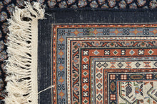 Load image into Gallery viewer, Vintage Persian Style Navy Blue Wool Area Rug 9 x 12 Diamond Lattice Floral Pattern
