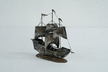 Load image into Gallery viewer, Metal Sailing Ship Sculpture Three Mast Nautical Decor 7 Inch
