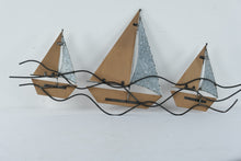 Load image into Gallery viewer, Large Sailboat Metal Wall Art 3 Boats Nautical Coastal Decor 40 x 19
