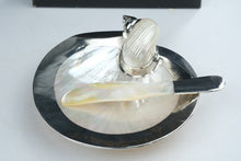 Load image into Gallery viewer, Bombay Mother of Pearl Caviar Butter Dish With Spreader Silver Tone Original Box
