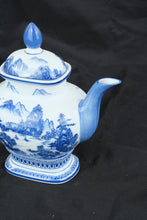 Load image into Gallery viewer, Bombay Blue &amp; White Porcelain Teapot Scenic Landscape Chinoiserie 10"
