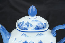Load image into Gallery viewer, Bombay Blue &amp; White Porcelain Teapot Scenic Landscape Chinoiserie 10"
