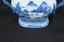 Load image into Gallery viewer, Bombay Blue &amp; White Porcelain Sugar Bowl w Lid Scenic Chinoiserie 7"
