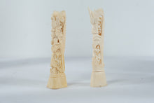Load image into Gallery viewer, Pair Balinese Bone Carved Guardian Figures Mythical Deity Sculptures 6 5 Inch
