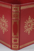 Load image into Gallery viewer, Homers Iliad Book Design Wastebasket Red Faux Leather Library Decor Trash Can
