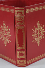 Load image into Gallery viewer, Homers Iliad Book Design Wastebasket Red Faux Leather Library Decor Trash Can

