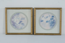 Load image into Gallery viewer, Vintage Pair Floral Botanical Prints Gold Bamboo Frames 11 x 11
