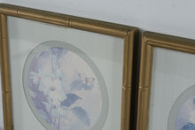 Load image into Gallery viewer, Vintage Pair Floral Botanical Prints Gold Bamboo Frames 11 x 11
