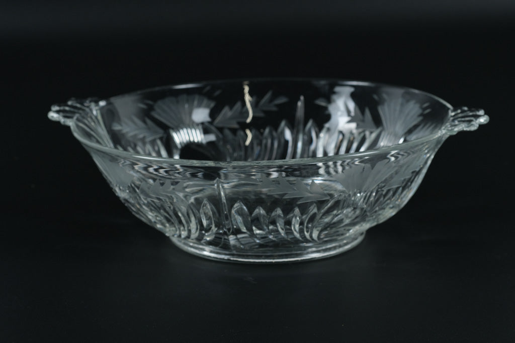 Vintage Cut & Etched Crystal Bowl with Handles – Laurel & Fan Pattern