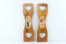 Load image into Gallery viewer, Vintage Folk Art Wood Wall Panels Boy Girl Flowers Heart Cutouts Pair
