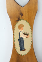 Load image into Gallery viewer, Vintage Folk Art Wood Wall Panels Boy Girl Flowers Heart Cutouts Pair
