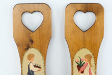 Load image into Gallery viewer, Vintage Folk Art Wood Wall Panels Boy Girl Flowers Heart Cutouts Pair
