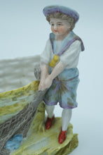 Load image into Gallery viewer, Pair of Bisque Porcelain Boy &amp; Girl Figurines with Fishing Nets – Spill Vase Style
