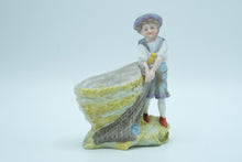 Load image into Gallery viewer, Pair of Bisque Porcelain Boy &amp; Girl Figurines with Fishing Nets – Spill Vase Style
