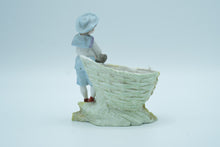 Load image into Gallery viewer, Pair of Bisque Porcelain Boy &amp; Girl Figurines with Fishing Nets – Spill Vase Style
