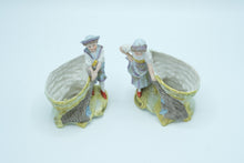 Load image into Gallery viewer, Pair of Bisque Porcelain Boy &amp; Girl Figurines with Fishing Nets – Spill Vase Style
