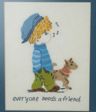 Load image into Gallery viewer, Vintage Framed Crewel Embroidery Wall Art Children Sayings Needlework Pair
