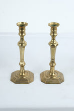Load image into Gallery viewer, Vintage Pair of Hong Kong Solid Brass Candlesticks Octagonal Base 10.75 Inch
