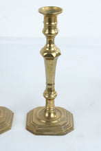 Load image into Gallery viewer, Vintage Pair of Hong Kong Solid Brass Candlesticks Octagonal Base 10.75 Inch
