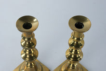 Load image into Gallery viewer, Pair Brass Baluster Candlesticks 8 Inch Square Base Baldwin Style Traditional
