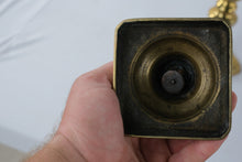 Load image into Gallery viewer, Pair Brass Baluster Candlesticks 8 Inch Square Base Baldwin Style Traditional
