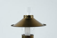 Load image into Gallery viewer, Brass Hurricane Style Electric Table Lamp Glass Chimney 14 Inch Tall
