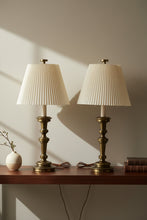 Load image into Gallery viewer, Vintage Pair Brass Table Lamps Pleated Shades Traditional 37 Inch
