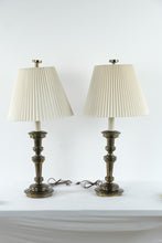 Load image into Gallery viewer, Vintage Pair Brass Table Lamps Pleated Shades Traditional 37 Inch
