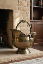 Load image into Gallery viewer, Vintage Brass Coal Scuttle Fireplace Bucket Planter Porcelain Handles
