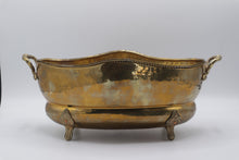 Load image into Gallery viewer, Vintage Hammered Brass Planter Jardiniere Footed Oval Centerpiece 15 Inch
