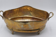 Load image into Gallery viewer, Vintage Hammered Brass Planter Jardiniere Footed Oval Centerpiece 15 Inch

