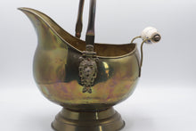Load image into Gallery viewer, Vintage Brass Coal Scuttle Fireplace Bucket Planter Porcelain Handles
