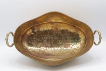 Load image into Gallery viewer, Vintage Hammered Brass Planter Jardiniere Footed Oval Centerpiece 15 Inch
