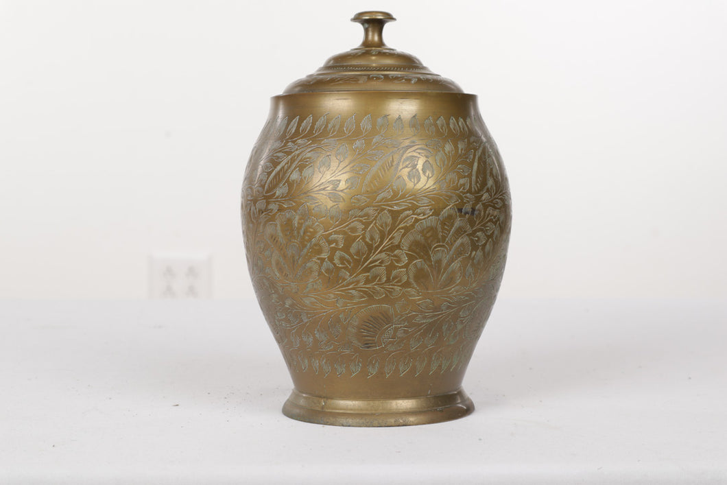 Lidded Jar with Etched Vine and Leaves