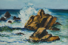 Load image into Gallery viewer, Vintage Original Oil Painting Rocky Coast Seascape Oak Frame 29 x 23
